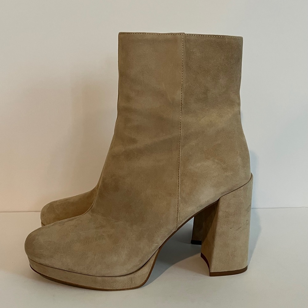 Steve Madden Main Tan Suede Platform Ankle Boots Block Heel Round Toe 11M